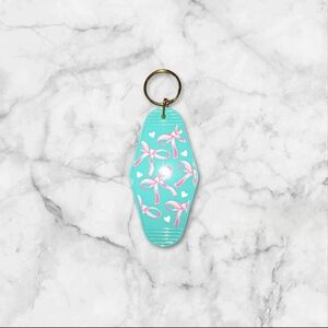 Blue Keychain with Pink Ribbon Design